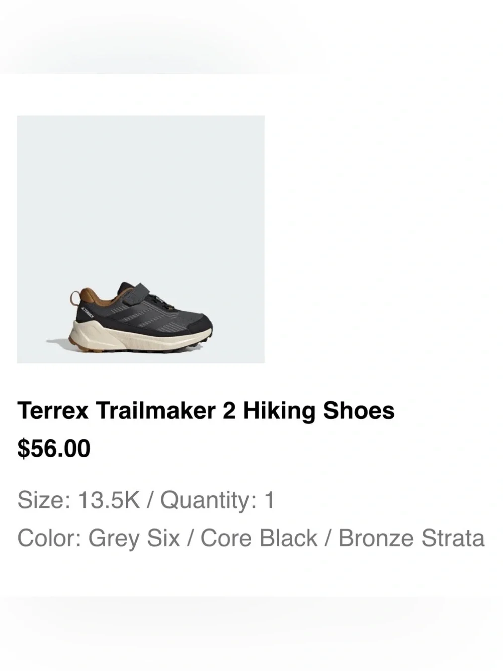 adidas Terrex Trailmaker 2 Kids' Hiking Shoes - Black & Brown size 13.5